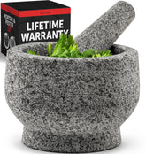 PriorityChef mortar and pestle grey set on countertop ready for fresh sauces.