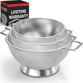 Priority Chef premium stainless steel colander with durable handle for secure grip and quick draining