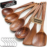 PriorityChef teak flat spatula with smooth finish, ideal for nonstick pans.