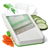 Progressive PrepSolutions Adjust-A-Slice Mandoline over a bowl for even slices