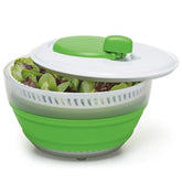 Progressive PrepWorks 3 Qt collapsible salad spinner shows space-saving design for compact kitchens.