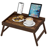Promitop bamboo breakfast tray with folding legs for easy bed or couch meals.