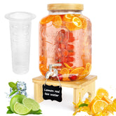 PSUTBPAT 2-gallon drink dispenser with wooden stand for outdoor parties and easy serving