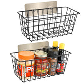 Ptinyiv two-pack hanging wall baskets display items neatly on a wall for clutter-free kitchen