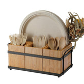 PTSTING silverware caddy with wood holder keeps spoons and forks organized for quick access.