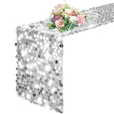 Pufogu payette sequin table runner with cascading silver shine for weddings