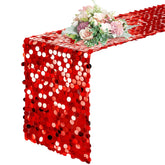 Pufogu sequin table runner 12x108 red on full banquet table for festive setup