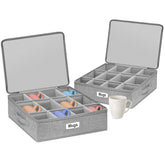 Punemi mug storage organizer with hard shell sides for safe moving.