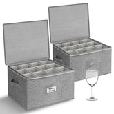 Punemi wine glass storage box with hard bottom protects delicate glassware during moves