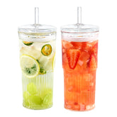 Puraville 20oz glass cup with lids and straws, ready for smoothies and iced drinks.