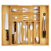 Purawood bamboo drawer organizer with adjustable slots for easy utensil access.