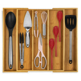 Purawood expandable drawer organizer with 3–5 slots for utensils.