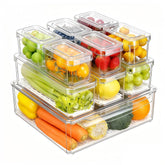 Pure Future 10-pack fridge bins with lids organize snacks and drinks clearly.