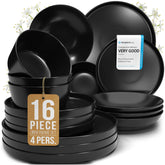 Pure Living Interior Design matte black dinner plate close-up showing durable stoneware for everyday meals.