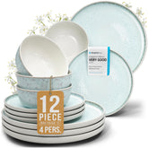 Pure Living stoneware dinner plates in beige and light blue for everyday meals.