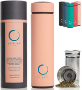 Pure Zen Tea thermos front view showing pink bottle ready for hot or cold infusions