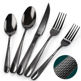 PUREAIN dinner forks with hammered black handles for elegant dining.