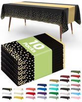 Pureegg tablecloth 54x108 in black and gold on a rectangular table.