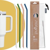 Purifyou extra-long white glow straw shown for 40 oz tumblers, easy to spot in low light.