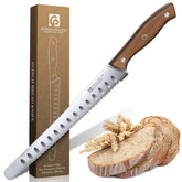 Purple Dragon bread knife blade closeup with serrated edge for clean, even bread slices.