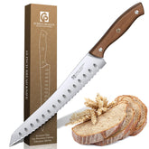 Purple Dragon bread knife with a 10-inch serrated blade for precise sourdough slicing