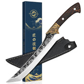 Purple Dragon Slicing Carving Knife blade close-up showing razor edge for clean cuts
