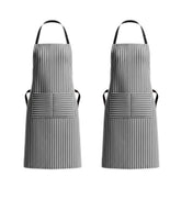 PurpleEssences striped apron front view showing stylish pattern and fit.