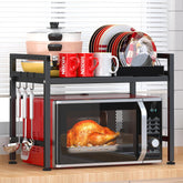 PUSDON extendable microwave rack fully extended to save counter space