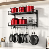 PXRACK expandable pot rack shows 19-30 inch length for flexible kitchen organization.