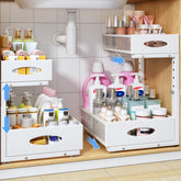 PXRACK under sink organizer 2-tier pull-out left for easy access.