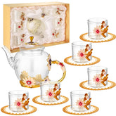 PYQTH floral teapot with golden handle for elegant tea service