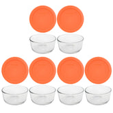 Pyrex 2-cup glass bowls stacked for easy leftover storage.
