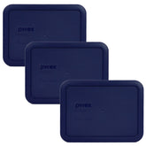 Pyrex 7210-PC blue lid pack on glass dishes, durable and fridge-safe.