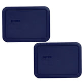 Pyrex 7210-PC blue rectangle lid on a Pyrex 3-cup container, non-porous for odor-free storage.