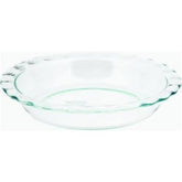 Pyrex C-209 clear fluted rim pie plate for even baking and easy monitoring.