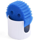 Pyrilo ceramic sponge holder with white vertical stripes, a stylish, space-saving kitchen accessory.