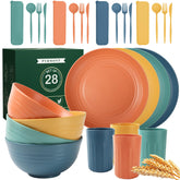 Pyrmont 28-piece dinnerware set plates shown for everyday dining with colorful, durable design