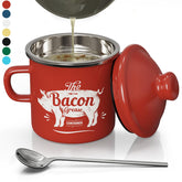 PGYARD mini bacon grease container in red enamel for easy storage after frying