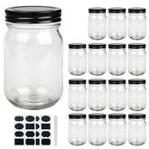 QAPPDA 16 oz glass jar with wide mouth and black lid for easy canning.