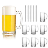 QAPPDA beer mugs 8-pack with clear glass and handles for easy pouring and sipping.