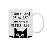 QASHWEY Work Hard Cat Life mug, front design, perfect for daily coffee at work.