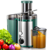 QCen Juicer Machine wide-mouth 3-inch feed chute for fast prep.