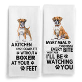 Qeheb Boxer Dog kitchen towel featuring waffle pattern for stylish drying
