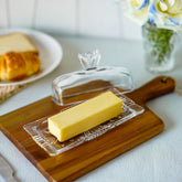 QFkris 7-inch glass butter dish with lid on the counter keeps butter fresh