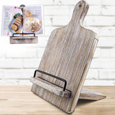 Qiang Ni cookbook stand with secure-hold for heavy cookbooks on the counter.