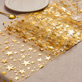 QILANJO Bling Star pattern gold table runner for festive table styling.