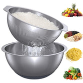 QiMH 304 stainless steel colander with sturdy build for fast, thorough draining.