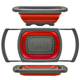 QiMH collapsible colander over sink demonstrating space-saving drainage for easy rinsing