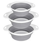 QiMH collapsible colander set in 4qt and 2qt sizes for fast pasta draining.