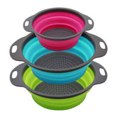 QiMH collapsible colander set folded compact for space-saving storage.